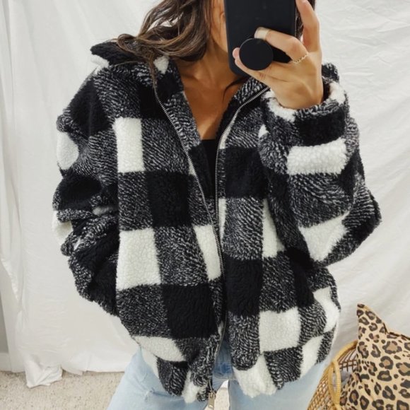 Plaid Teddy Coat - Picture 1 of 1